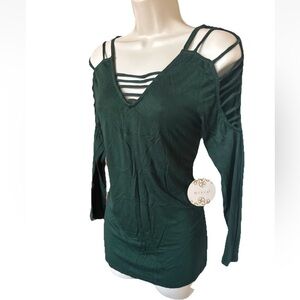 Misia Dark Green Strappy Blouse Size Small